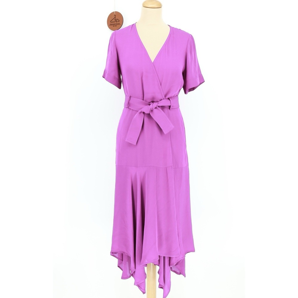 A.L.C. Handkerchief Hem‎ Silk Wrap Dress Size 2 Purple Surplice Neckline Pockets